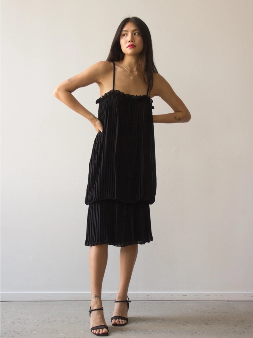 1980s Lillie Rubin Pleated Bubble Dress Vintage Retro Black Size 4